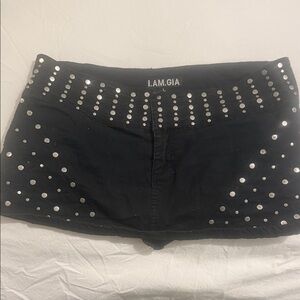I.AM.GIA Black Jean Shorts with Silver Studs
